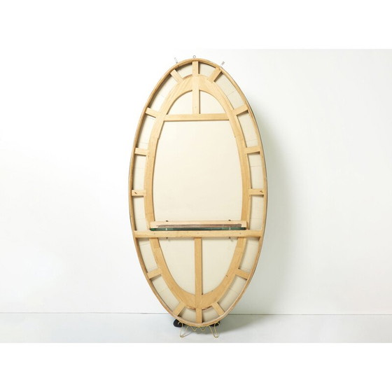 Image 1 of Miroir ovale italien vintage en laiton et cristal vert par Cristal Arte, 1950