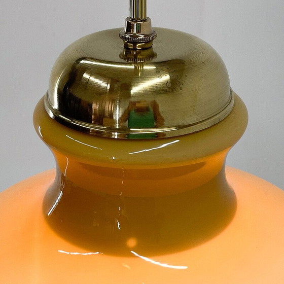 Image 1 of Lampe suspendue vintage en laiton et verre, Tchécoslovaquie 1970