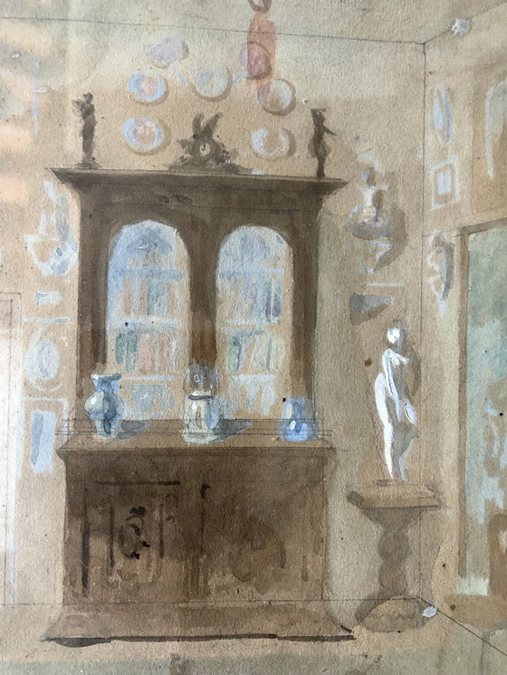 Image 1 of Tableau Ancienne Aquarelle Époque Art Déco .