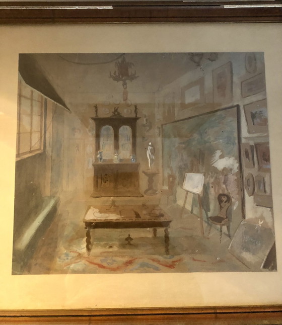 Image 1 of Tableau Ancienne Aquarelle Époque Art Déco .