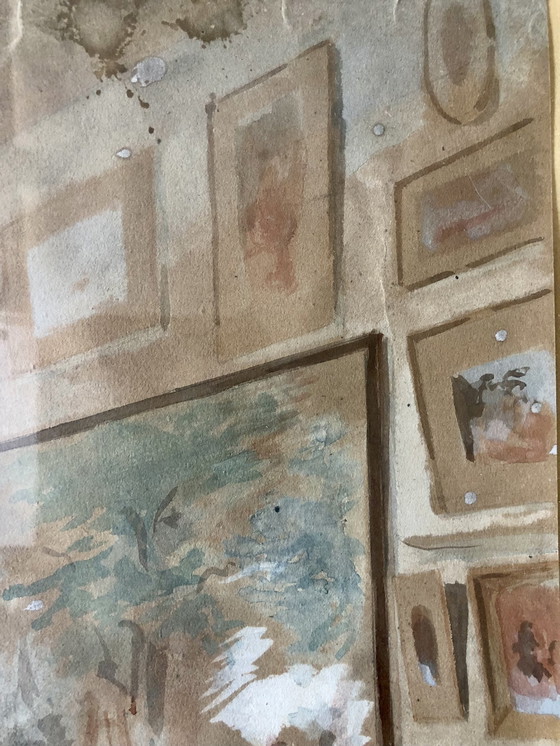 Image 1 of Tableau Ancienne Aquarelle Époque Art Déco .