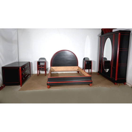 Image 1 of Ensemble de chambre à coucher vintage 5 pièces en bois peint