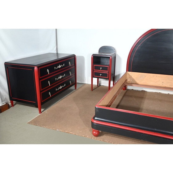 Image 1 of Ensemble de chambre à coucher vintage 5 pièces en bois peint