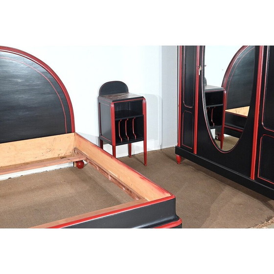 Image 1 of Ensemble de chambre à coucher vintage 5 pièces en bois peint