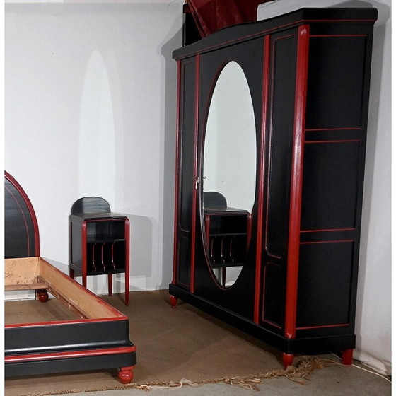 Image 1 of Ensemble de chambre à coucher vintage 5 pièces en bois peint