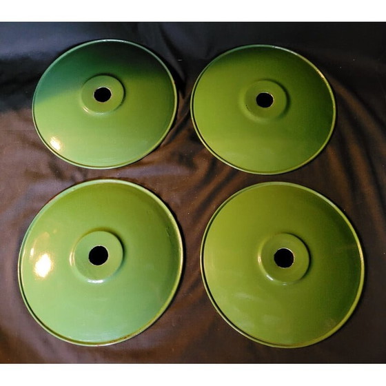 Image 1 of Ensemble de 4 lampes suspendues en tôle émaillée vert et blanc, 1930