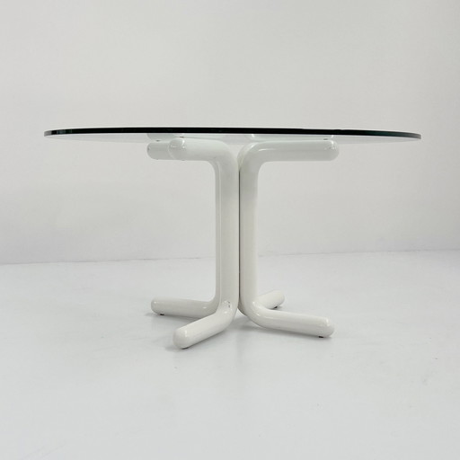 Table de salle à manger blanche avec plateau en verre, 1980S