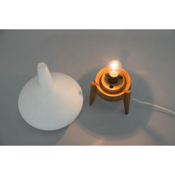 Image 1 of Lampe de table vintage en bois et verre par Uluv, Tchécoslovaquie années 1960