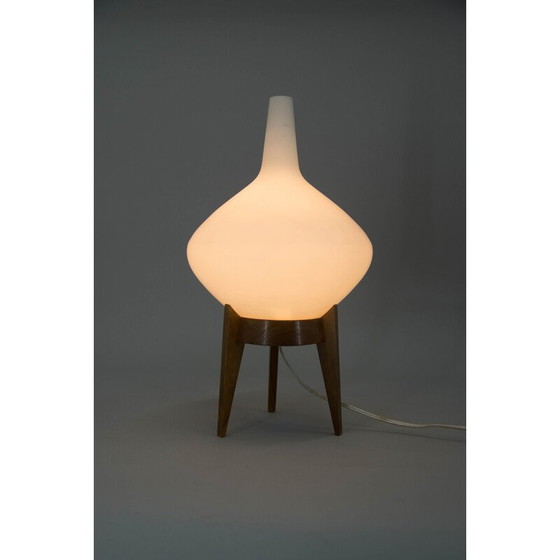 Image 1 of Lampe de table vintage en bois et verre par Uluv, Tchécoslovaquie années 1960