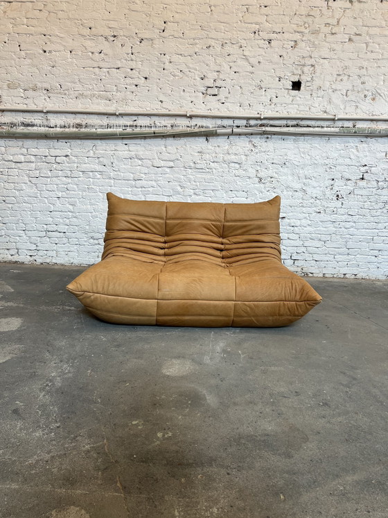 Image 1 of Togo Ligne Roset 2Seater With Footstool In Cognac Aniline Leather