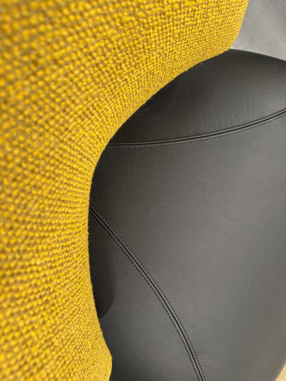 Image 1 of 2 Leolux Pallone Armchair Black Leather Yellow Fabric