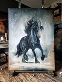 Peinture à l'huile, cheval frison, Nanouk Weijnen