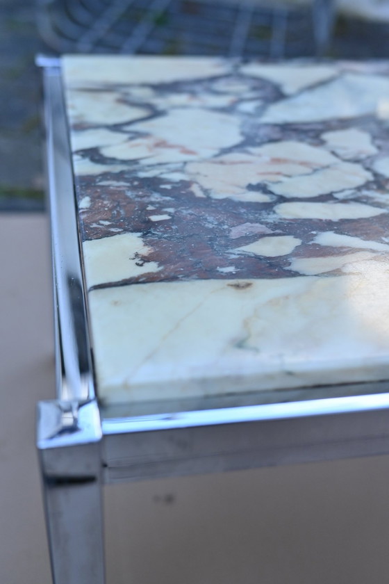 Image 1 of 70's Vintage Marble Chrome Table basse