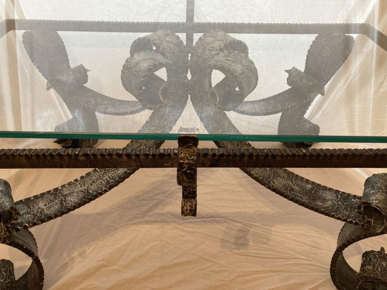 Table basse en fer forgé brutaliste – Tables basses, Glass, Iron