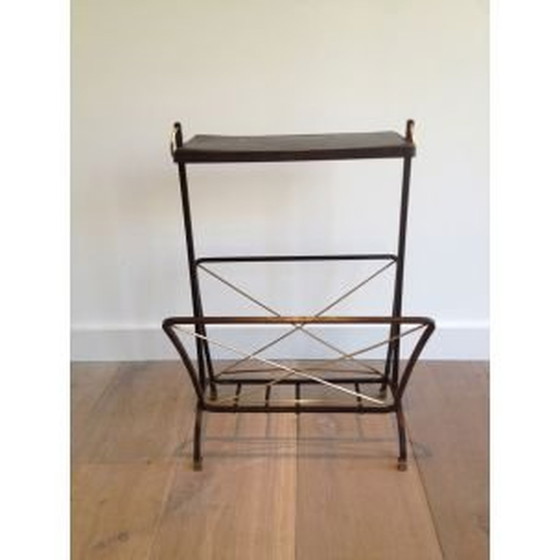 Image 1 of Porte-revues vintage en métal noir et laiton, 1950