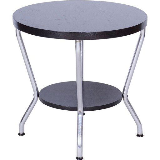 Table basse vintage Bauhaus en chêne et chrome par Hynek Gottwald, Tchécoslovaquie 1930