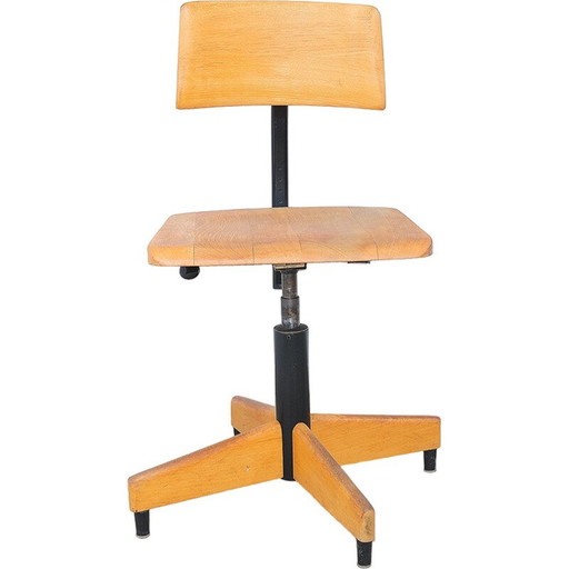 Fauteuil de bureau vintage en fer et hêtre pour Kovona, Tchécoslovaquie 1970