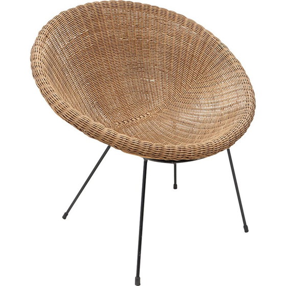 Image 1 of Fauteuil vintage en rotin tressé et métal, Italie 1950