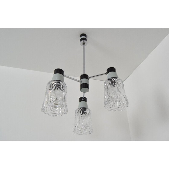 Image 1 of Lustre vintage en verre chromé et métal laqué par Drukov, Tchécoslovaquie 1960
