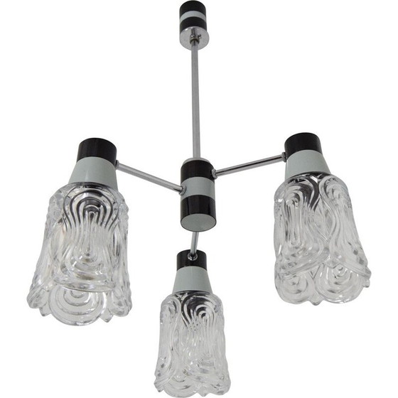 Image 1 of Lustre vintage en verre chromé et métal laqué par Drukov, Tchécoslovaquie 1960