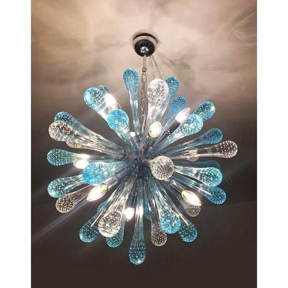 Image 1 of Lustre Spoutnik contemporain en verre de Murano "gouttes" bleu marine