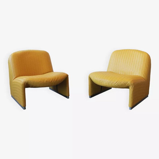Image 1 of Paire de fauteuils Alky vintage en aluminium et cuir jaune tissé par Giancarlo Piretti pour Castelli, Italie