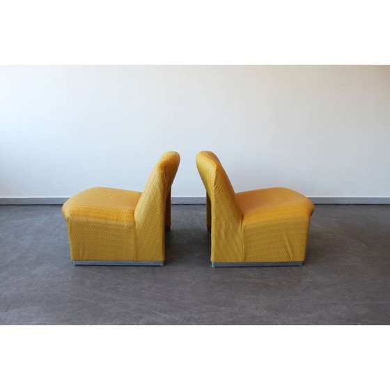 Image 1 of Paire de fauteuils Alky vintage en aluminium et cuir jaune tissé par Giancarlo Piretti pour Castelli, Italie