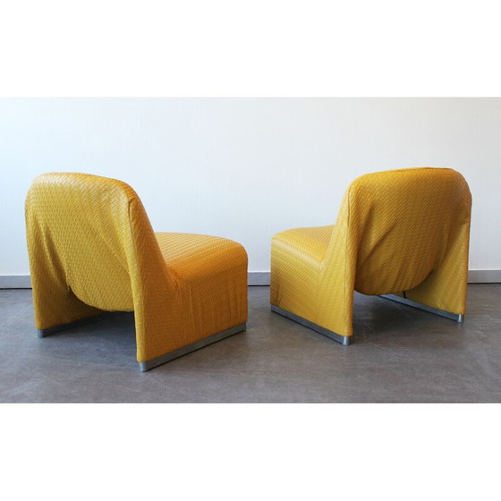 Image 1 of Paire de fauteuils Alky vintage en aluminium et cuir jaune tissé par Giancarlo Piretti pour Castelli, Italie