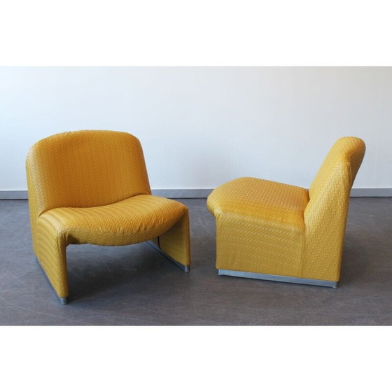 Image 1 of Paire de fauteuils Alky vintage en aluminium et cuir jaune tissé par Giancarlo Piretti pour Castelli, Italie