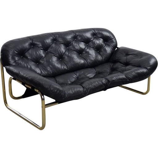 Canapé vintage en cuir noir par John-Bertil Häggström pour Swed-Form Scandinavian 1970s