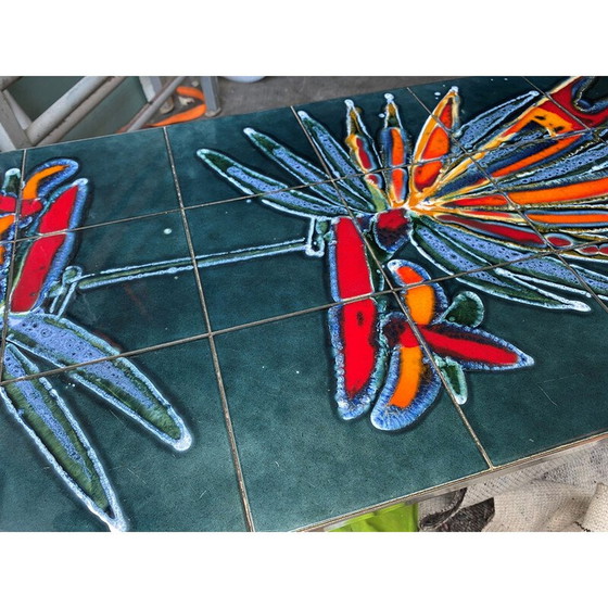 Image 1 of Table basse vintage en céramique bleue et acier chromé pour Vallauris, 1960