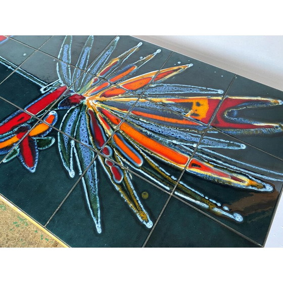 Image 1 of Table basse vintage en céramique bleue et acier chromé pour Vallauris, 1960