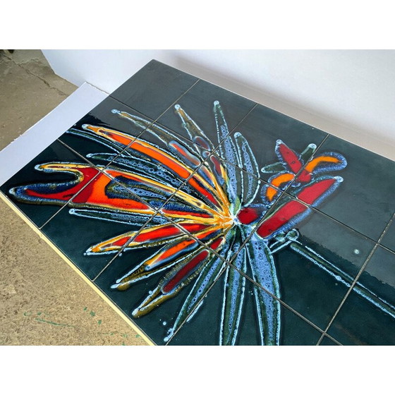 Image 1 of Table basse vintage en céramique bleue et acier chromé pour Vallauris, 1960