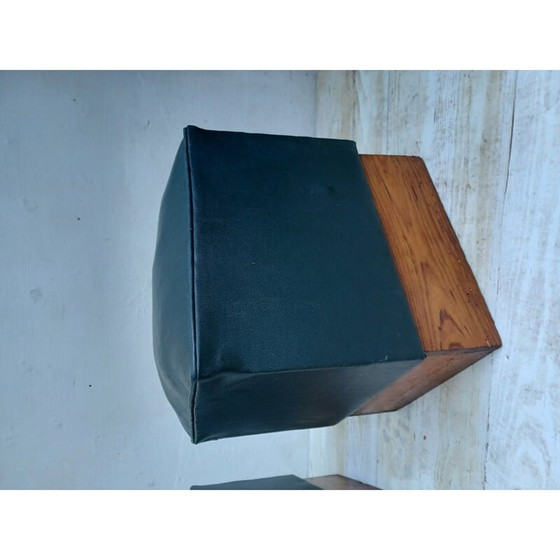 Image 1 of Paire de poufs vintage en pichpin et simili cuir vert, 1940