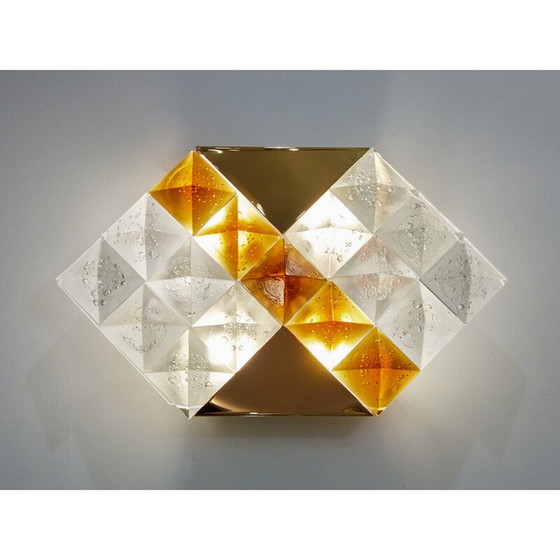 Image 1 of Paire d'appliques vintage en verre et laiton par Albano Poli pour Poliarte, Italie 1970