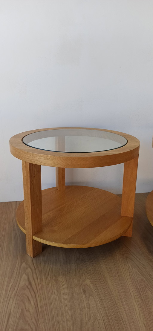 Tables rondes avec plateaux en verre, lot de 3.