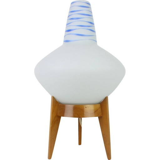 Lampe de table vintage en bois et verre par Uluv, Tchécoslovaquie 1960
