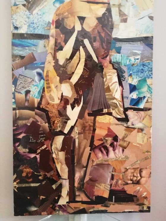 Image 1 of Collage artistique figuratif Diptyque sur bois