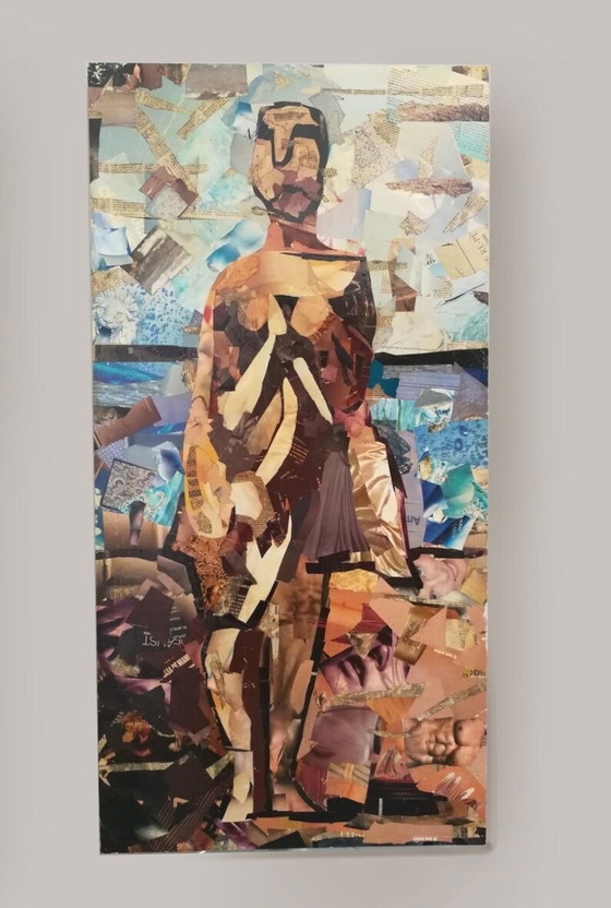 Image 1 of Collage artistique figuratif Diptyque sur bois