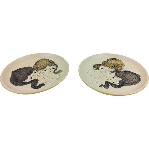 Paire d'assiettes en céramique de Le Brescon, 1950