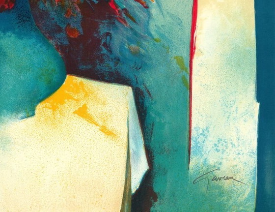 Image 1 of Lithographie Originale • Femme Au Bouquet • Claude Gaveau • Épreuve D’Artiste • 1980