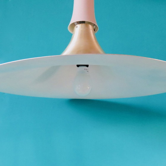 Image 1 of Lampe trompette vintage en aluminium brossé et doré, Danemark 1970