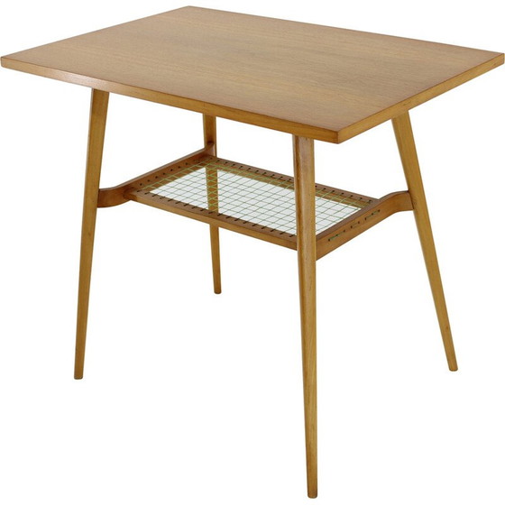 Image 1 of Table d'appoint vintage en hêtre et chêne, Tchécoslovaquie 1960