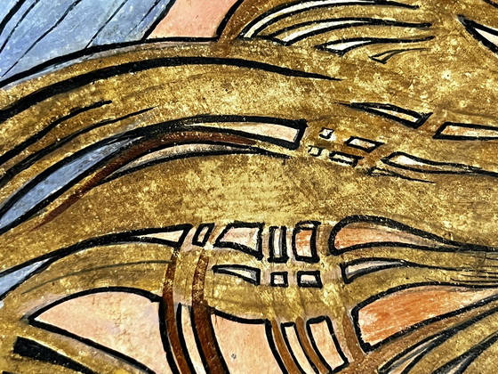 Image 1 of Assiette en terre cuite peinte à la main , Art Nouveau , Non signée . Vintage Original