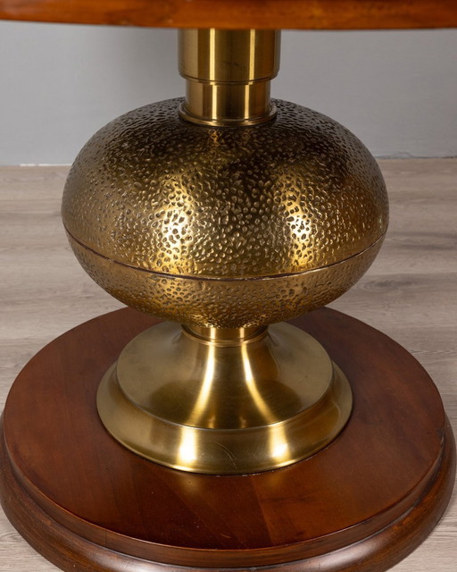 Table ronde en bois et laiton Vintage 1960S Design Luciano Frigerio