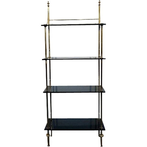 Etagère vintage en laiton et opaline noire, 1960