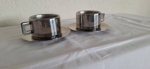 2x STO Casalinghi Italie tasse et soucoupe en acier inoxydable