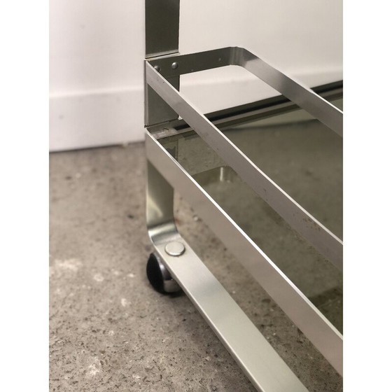 Image 1 of Table de service sur roues en aluminium et verre vintage italien par Martini et Rossi, 1970