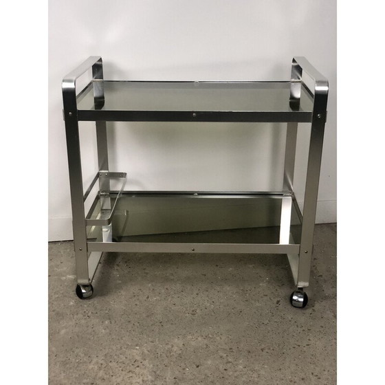 Image 1 of Table de service sur roues en aluminium et verre vintage italien par Martini et Rossi, 1970