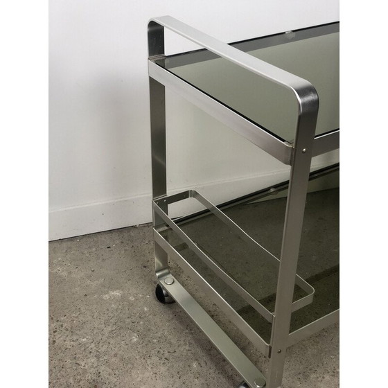 Image 1 of Table de service sur roues en aluminium et verre vintage italien par Martini et Rossi, 1970